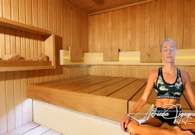 Adriana Sitting on a sauna