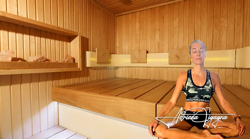 Adriana Sitting on a sauna